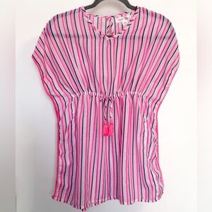 Japna Girls Pink & Navy Striped Tunic Dress Size 10 Tassel Waist